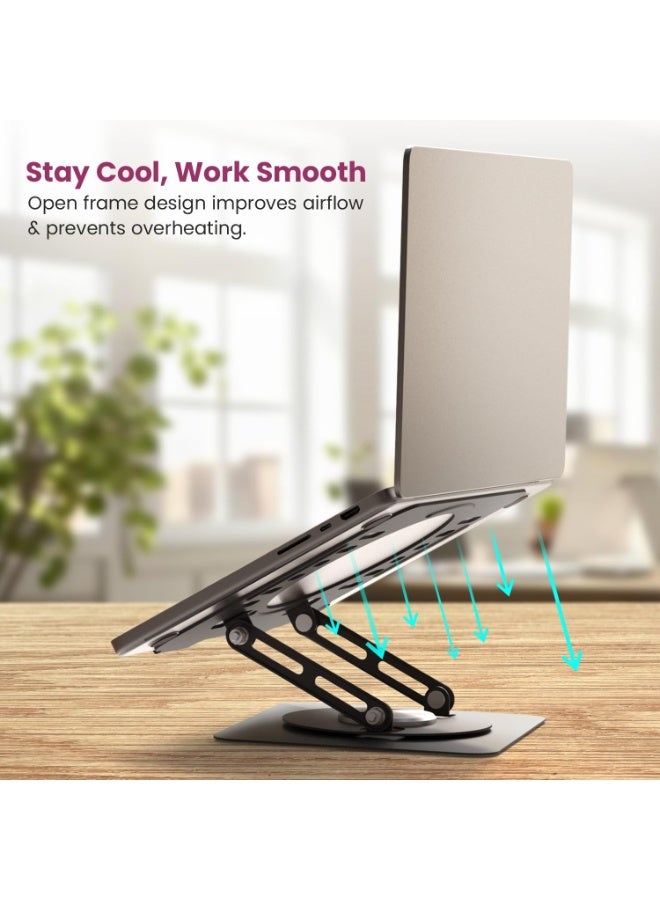 بورترونيكس Portronics My Buddy K9 Lite, Height Adjustable Laptop Stand with 360° Rotating Base, Carbon Steel Build, Anti-Slip Pads, Cooling Vent, Supports 15.6” Laptops, for Work from Home & Office Use (Black) - Image 5